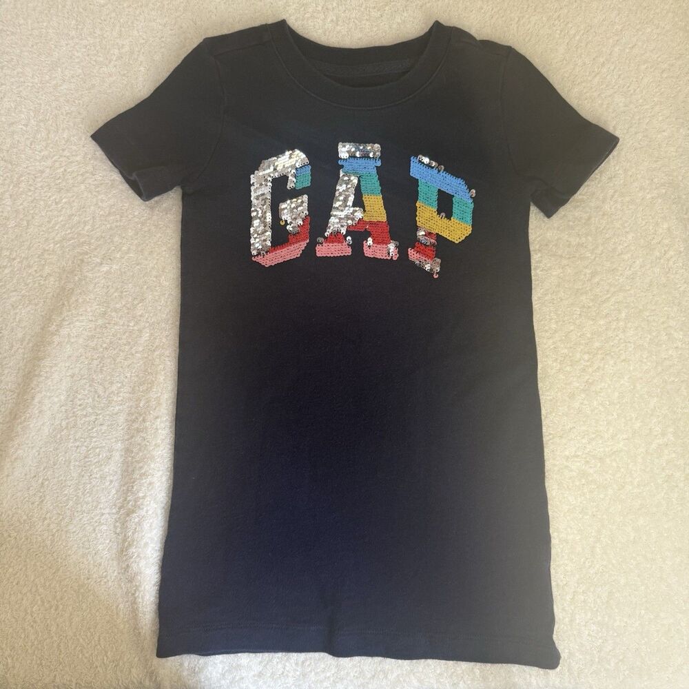 Gap Toddler Girls 4t/XS Navy Dress With Reversible Sequin Logo Short Sleeves